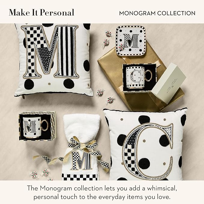 MACKENZIE-CHILDS Monogram Dish, Decorative Ceramic Letter Plate, 5 3/4" Square, J