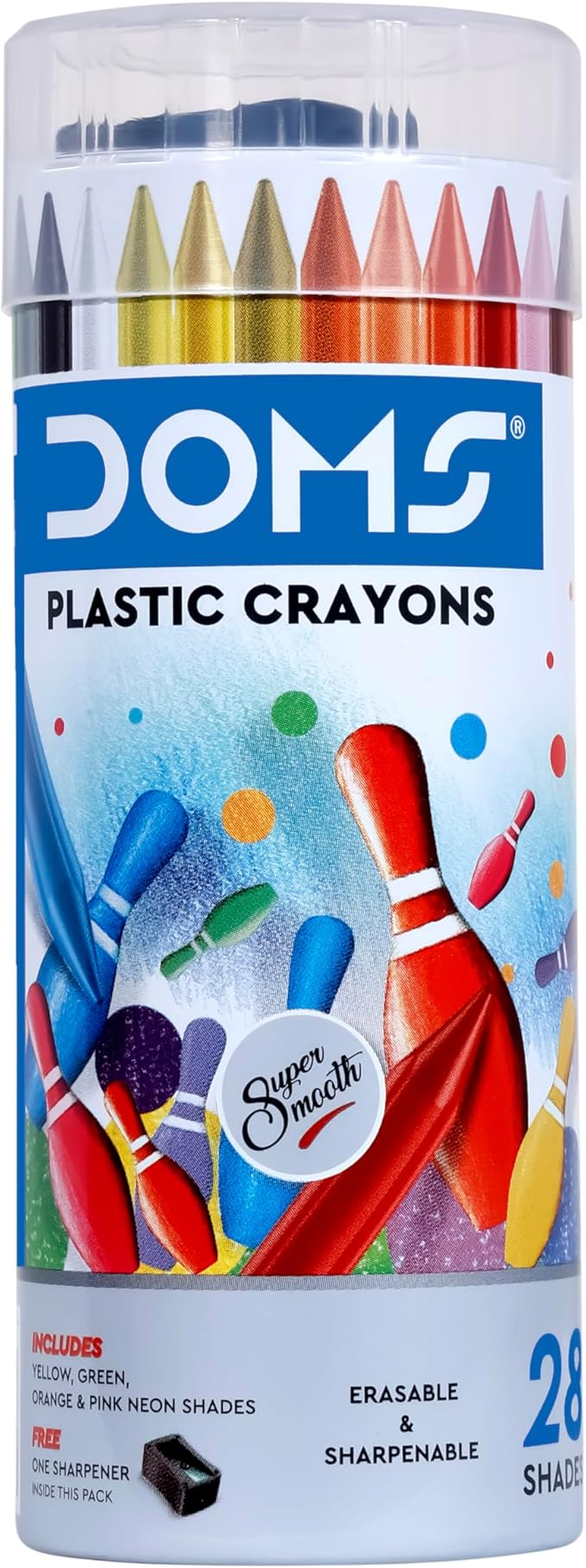 DOMS Plastic Crayon 28 Shades Round Tin