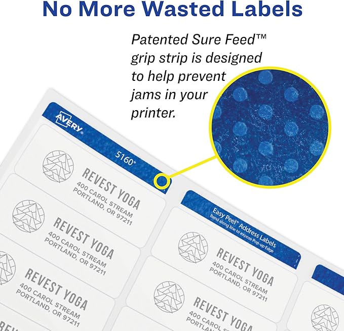 Avery Print-to-The-Edge Printable Address Labels, 0.75" x 2.25", Matte White, Sure Feed Technology, Laser & Inkjet Printable, 750 Blank Labels, Great for Mailing, Branding, and More (6870)