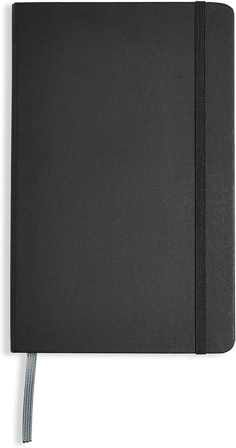 Amazon Basics Classic Lined Writing Notebook for Note Taking and Journaling, Hardcover with Elastic Closure, 240 Pages, 5" x 8.25", Black