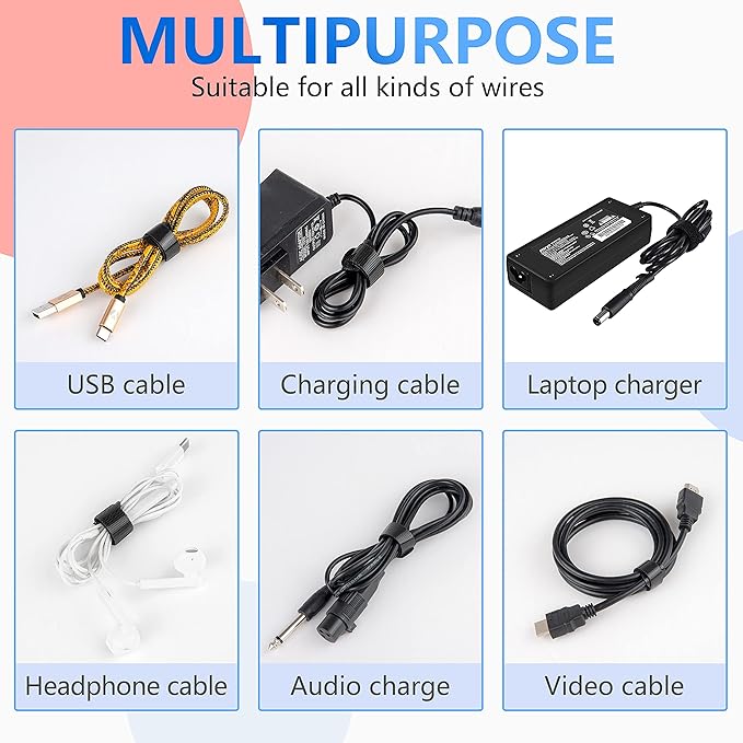 60x Cable Management Ties, Cord Wraps Black 6 Inches, Reusable Tidy Wire Ties for Cords, PC, TV, Computer & Desk