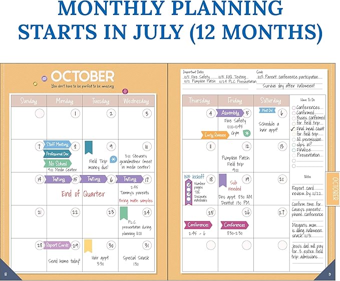 Carson Dellosa Education Crafty & Cool Teacher Planner 2025-2026,Undated 8"x11" Lesson Plan Book With Stickers,Class Schedule,Weekly Calendar,Classroom Must Haves,Homeschool Essentials,School Supplies
