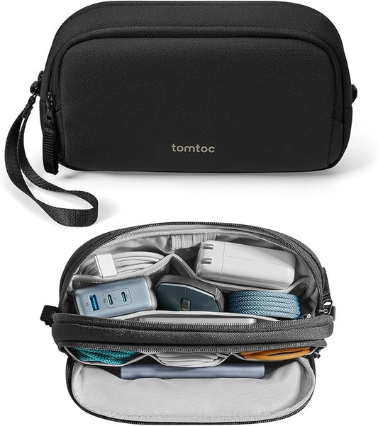 tomtoc Electronic Organizer Travel Case, Water Resistant Dual Compartment Tech Pouch Cable Organization Storage Bag for Charger, Cord, Phone, Hard Drive, Power Bank, Accessories Travel Essentials