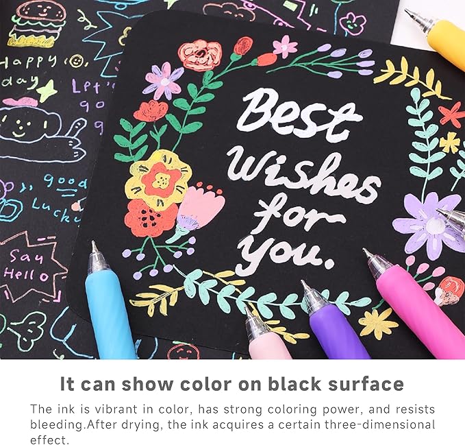 6 Pcs Acrylic Gel Pens 0.7mm Quick Dry Colorful Fine Point Smooth Writing Ballpoint for Adult Coloring, Black Paper, Drawing, Journaling, Note Taking, Skin Color