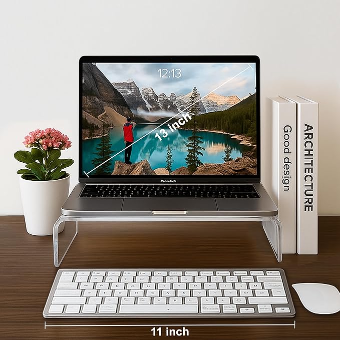 AMT Premium Acrylic Clear Monitor Riser Laptop/PC/Multimedia Monitor Stand for Home Office