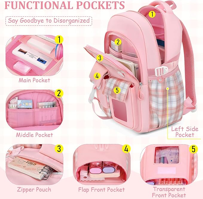 Kids Backpacks for Girls - Cute Girls Backpack for Elementary, Middle and High School Students - 18" Large Capacity School Bookbag with Multiple Pockets