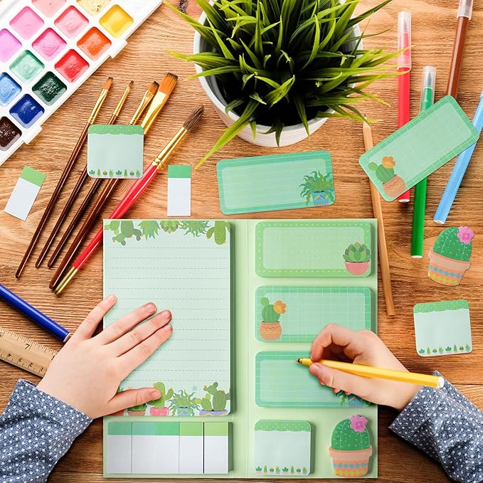 Xqumoi We Grow When Things are Hard Sticky Notes Set, 550 Sheets, Cute Cactus Shaped Self-Stick Notes Pads Plant Divider Tabs Bundle Writing Memo Pads Back to School Office Supplies Small Gift