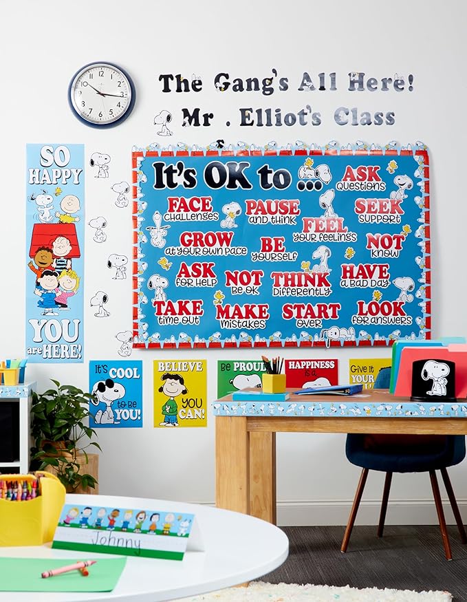Eureka Peanuts Snoopy Paper Cut-Out Classroom Decorations for Teachers, 36 Pieces