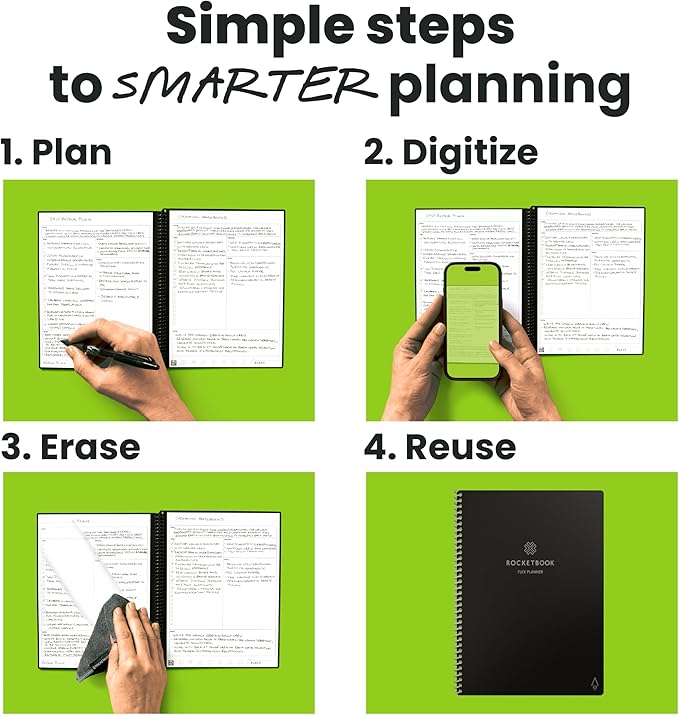 Rocketbook Flex Reusable Planner, Smart Undated, Daily, Weekly, Monthly, Annual Calendar Templates, Letter Size 8.5x11, Black (Pack of 1)