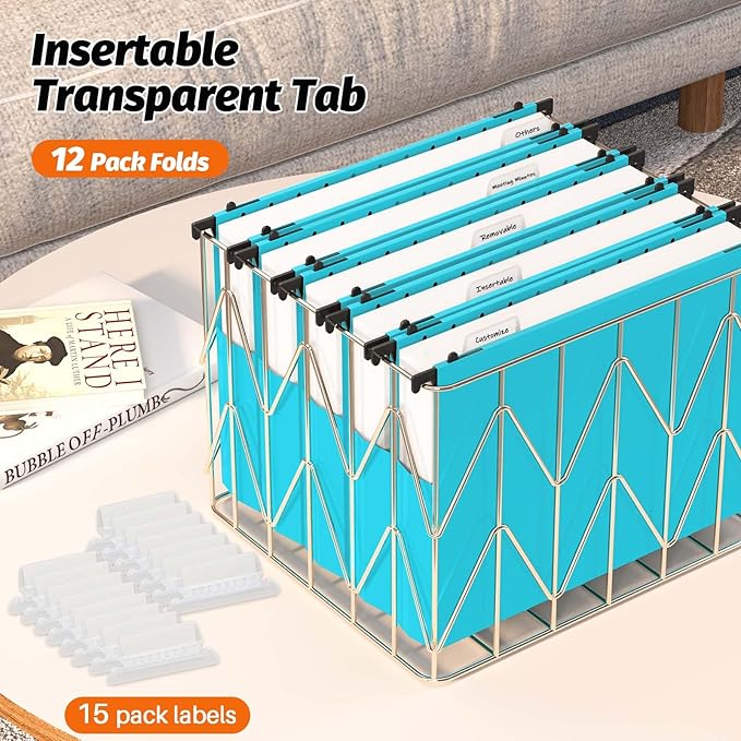 Extra Capacity Plastic Hanging File Folders,12 Pack Reinforced Expanding Hang Folder Letter Size,Accordian Pocket,Heavy Duty 2 Inch Expansion, Hard Hanging Folder Organizer for Office Home,Blue