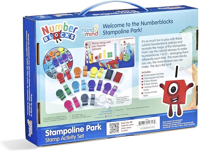 hand2mind Numberblocks Stampoline Park Stamp Activity Set, 20 Stamps, 12 Washable Ink Pads, Number Toys, Kids Arts & Crafts, Preschool Math Toys, Toddler Learning Activities, Birthday Gifts for Kids