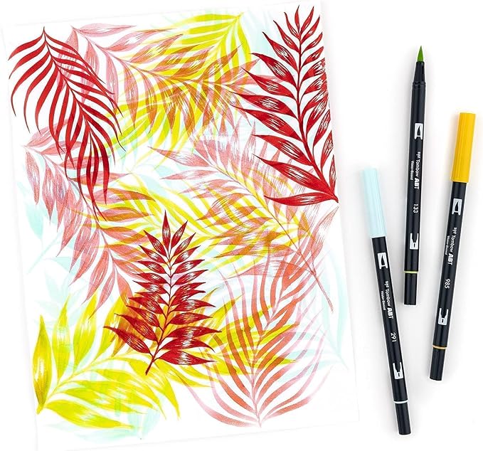 Tombow 56189 Dual Brush Pen Art Markers, Tropical, 10-Pack. Blendable, Brush and Fine Tip Markers
