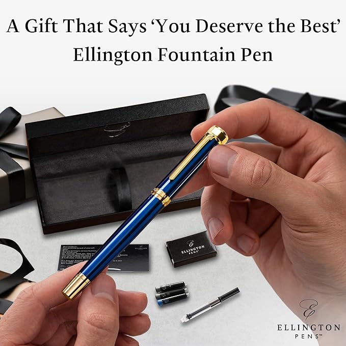 Ellington Pens Luxury Fountain Pen Set - Extra Fine Nib - Includes 3 Ink Cartridges, Refillable Ink Converter, Gift Box- Fountain Pens For Writing, Calligraphy, Journaling, Sketching (The Nautilus)