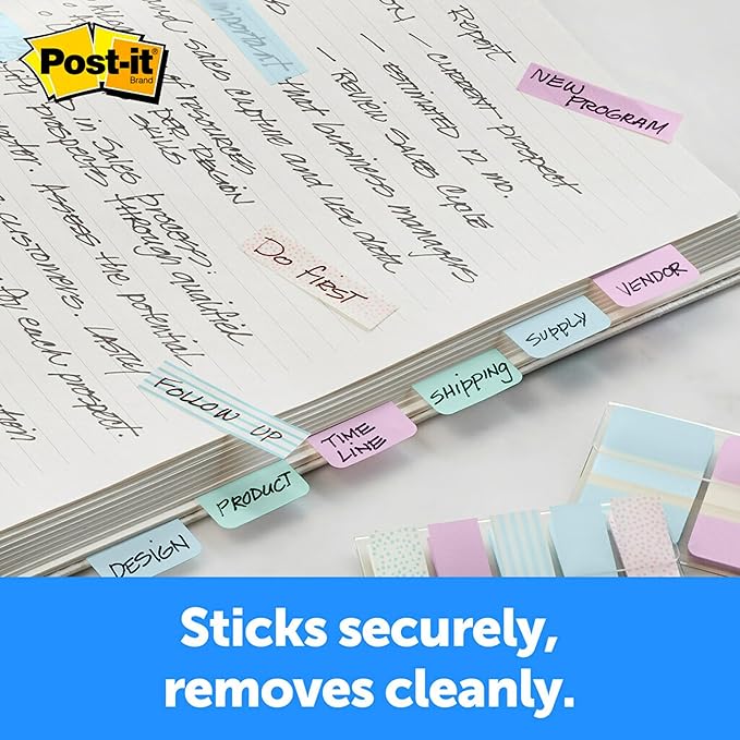 Post-it® Pastel Color Tabs, Gradient Blue, Pink, Clear, 36 Tabs/Pack