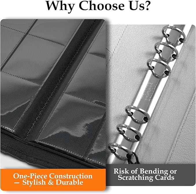 Trading Card Binder 9 Pocket - Premium Card Collection Binder for 360 Cards, Durable Side-Loading Card Album with Zipper, Perfect for TCG, MTG, and Sports Cards, Red