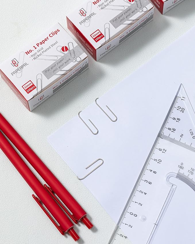 PAPERPAL Paperclips for Office School & Personal Use, #1 Nonskid Paper Clip (1-2/7"), 2000 Medium Paper Clips (20 Boxes of 100 Each), Silver