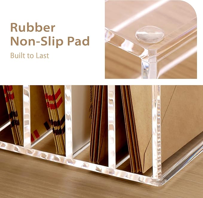 SANRUI Mail Organizer, Clear Acrylic Desk Organizer,Letter Holder for Desk,9-Compartment Small File Holders Paper Organizer Mail Sorter for Office,Home, School