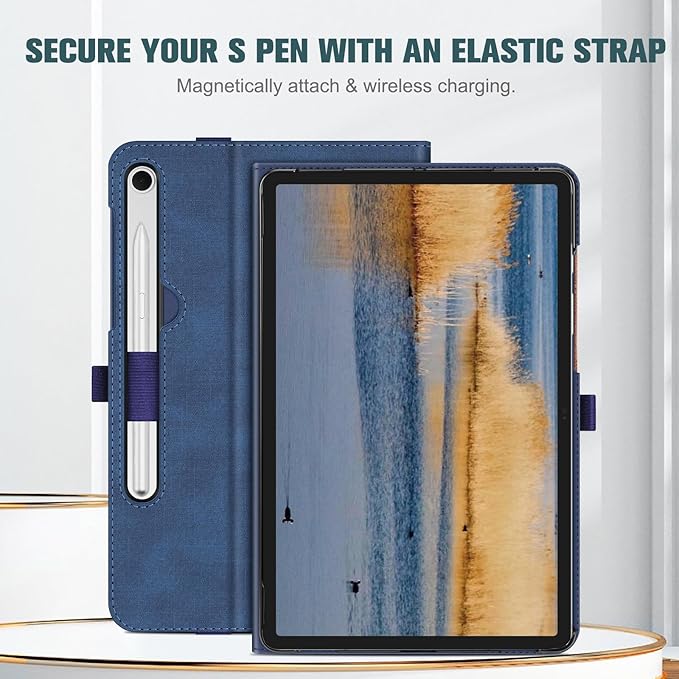 Fintie Case for Samsung Galaxy Tab S10 Lite/ S10 FE/ S9 FE 5G 10.9 Inch/Tab S9 11 Inch with S Pen Holder, Multi-Angle Viewing Protective Cover with Pocket, Auto Sleep/Wake, Denim Blue/Brown