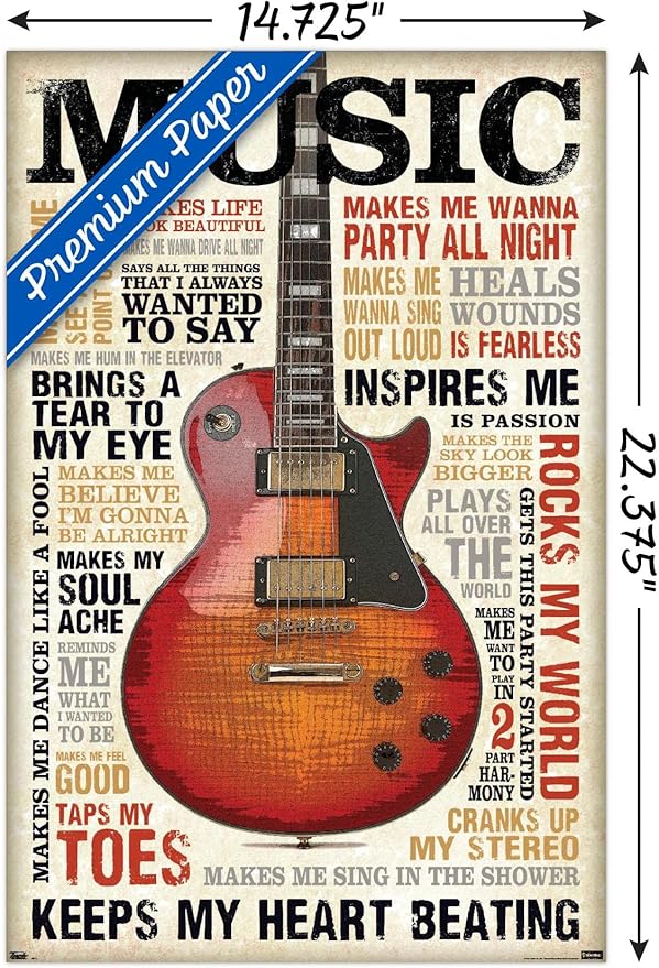 Trends International Music Inspires Me Wall Poster, 14.725" x 22.375", Premium Poster & Mount Bundle