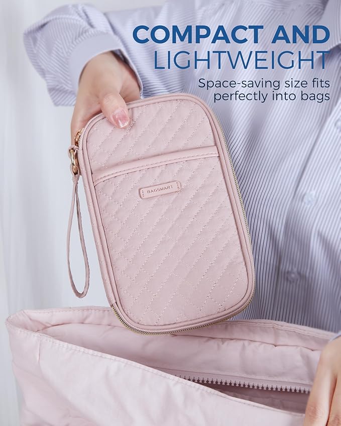 BAGSMART Cord Organizer Travel Cable Organizer Bag Tech Electronic Organizer Travel Case, Travel Essentials for Charger, Cable, Phone, Flash drive, Single Layer - Pink