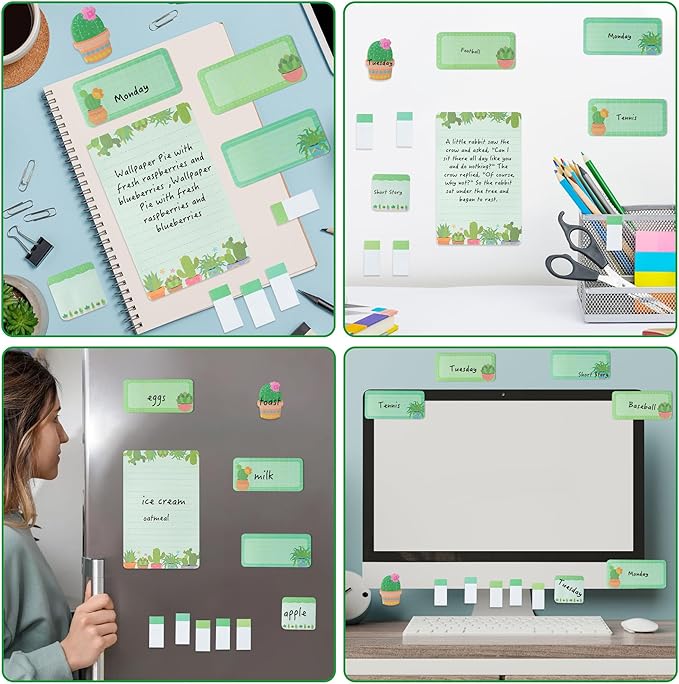 Xqumoi We Grow When Things are Hard Sticky Notes Set, 550 Sheets, Cute Cactus Shaped Self-Stick Notes Pads Plant Divider Tabs Bundle Writing Memo Pads Back to School Office Supplies Small Gift