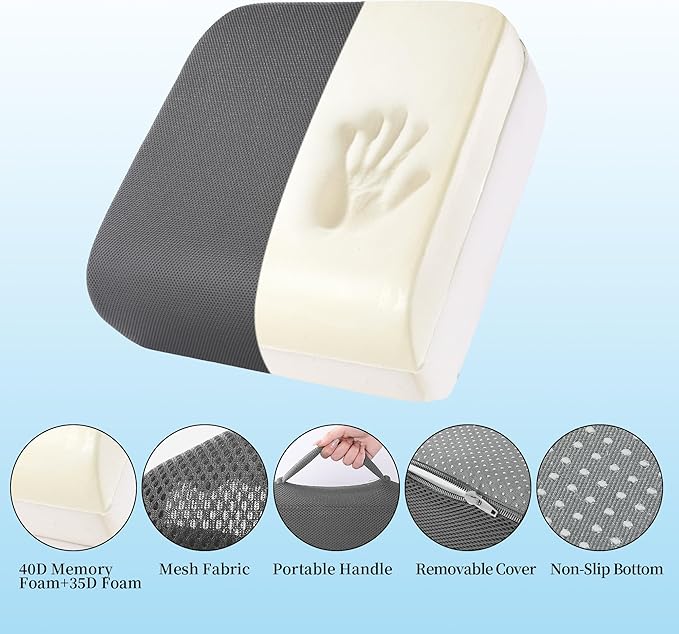 MABOZOO Extra Thick Chair Cushions,Office Chair Booster Seat Cushion to Raise Seat Height for Pain Relief,18 x 16 x 6 inch Non Slip Memory Foam Thick Cushion with Carry Handle（Dark Grey）