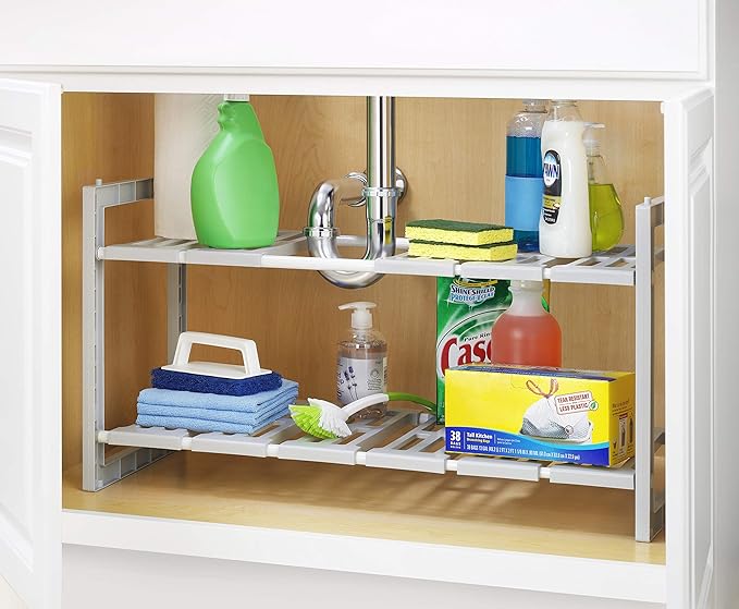 Whitmor 2-Tier Under Sink Shelves, Gray