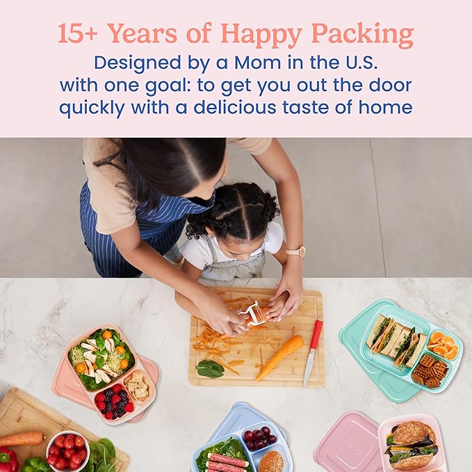 Bentgo Easyboxes - Original Stackable Lunch Boxes - Reusable 3-Compartment Food Containers for Kids and Adults - Bento Lunch Box for Meal Prep, School, & Work - BPA Free, Set of 4 (Pastels)