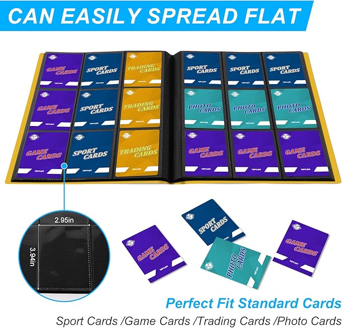 Trading Card Binder, Card Binder Album Folder Book Fit for MTG Baseball Football Sports Cards, Easy to Use Card Collection Binder (yellow, 360 Pockets)