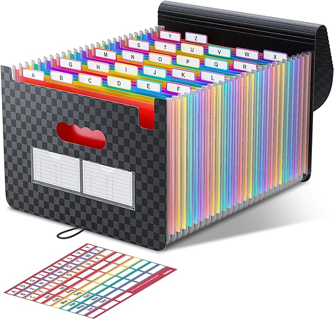 ThinkTex Accordion File Organizer, 26 Pockets Expanding File Folders, Monthly Bill Receipt Documents Organizer, A-Z Colorful Tabs, Letter/A4 Size