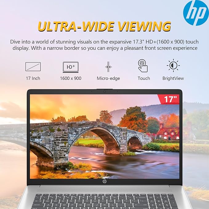 HP 17.3" Touchscreen Laptop PC Computer, 17 Inch HD+ Touch Screen Business Laptop Notebook, Windows 11 Pro, AMD Ryzen 5 (6-Cores), 8GB RAM 512GB SSD, 10-Key Number Pad, Copilot Key