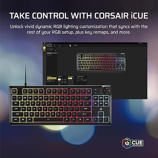 Corsair K55 CORE TKL RGB Gaming Keyboard – Tenkeyless, 8-Zone RGB, Quiet Membrane Keys, Spill Resistant, Media Keys, 1000Hz Polling – NA Layout – Black