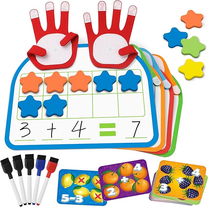 Coogam Montessori Math Manipulatives Number Counting Block, Magnetic Ten Frame Addition Subtraction Practice with Dry Erase Board, Educational Learning Toy Gift for 1st 2nd & 3rd Grade