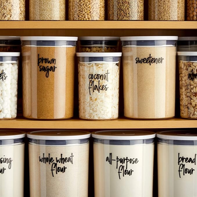 Talented Kitchen Pantry Labels for Food Containers - 157-Piece, Black Script Vinyl - Jar & Bin Labels & Food Storage Organization Stickers