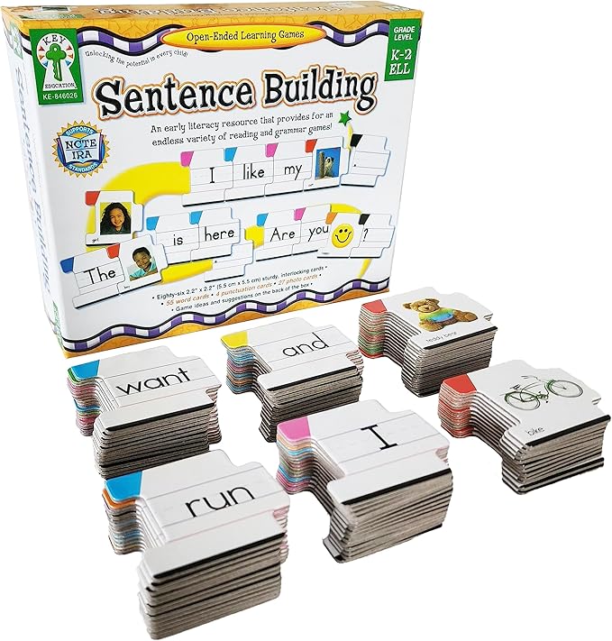 Key Education Sentence Building Game, Phonics Puzzles for Kids Ages 6-8, Learn to Read Parts of Speech, Sight Words, and More, Speech Therapy Materials for Kindergarten, 1st Grade, and Up