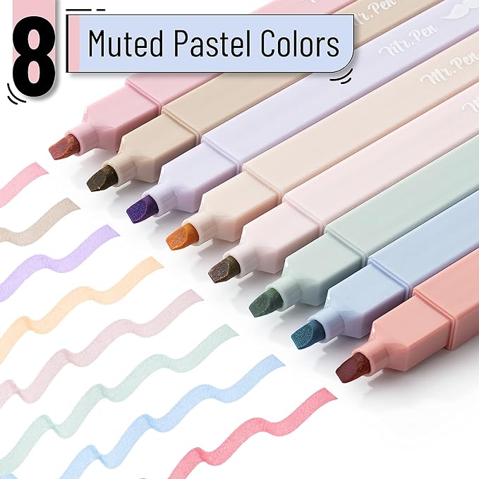 Mr. Pen- Aesthetic Highlighters, 8 Pcs, Chisel Tip, Muted Pastel Color, No Bleed Bible Highlighter Pastel, Highlighters Assorted Colors, Highlighter Set