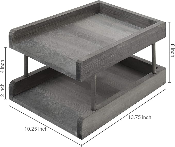 MyGift 2-Tier Rustic Gray Wood Paper File Organizer in and Out Tray/Office Desktop Document Holder Rack