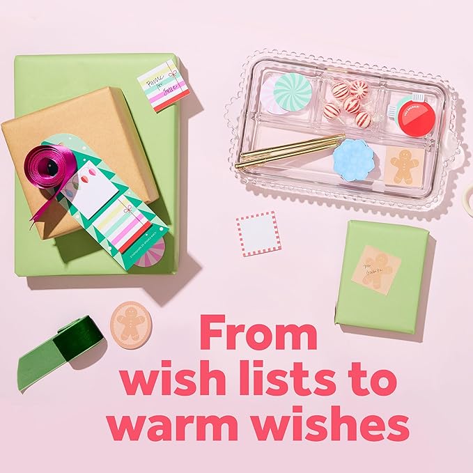 Post-it Jingle Sticky Notes & Label Sheets, Christmas Hostess Present, Assorted Sizes, 2 Holiday Themed Cute Sticky Note Pads and 3 Gift Label Sheets
