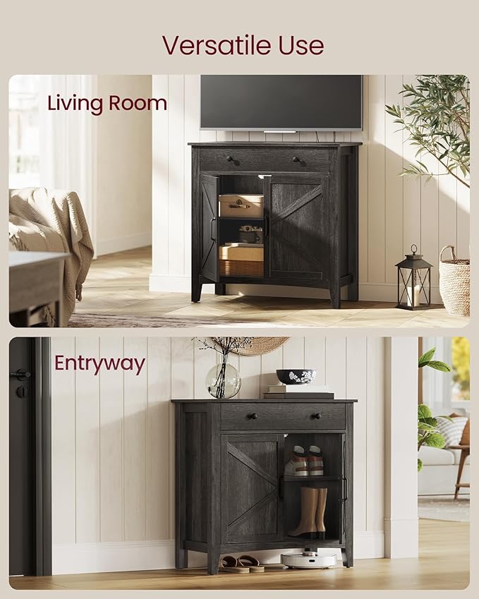 VASAGLE LIRY Collection - Buffet Cabinet, Coffee Bar Cabinet with a Drawer, Adjustable Shelf, Sideboard Storage with Cable Hole, Drawer Divider, Antique Charcoal UBBK341B02