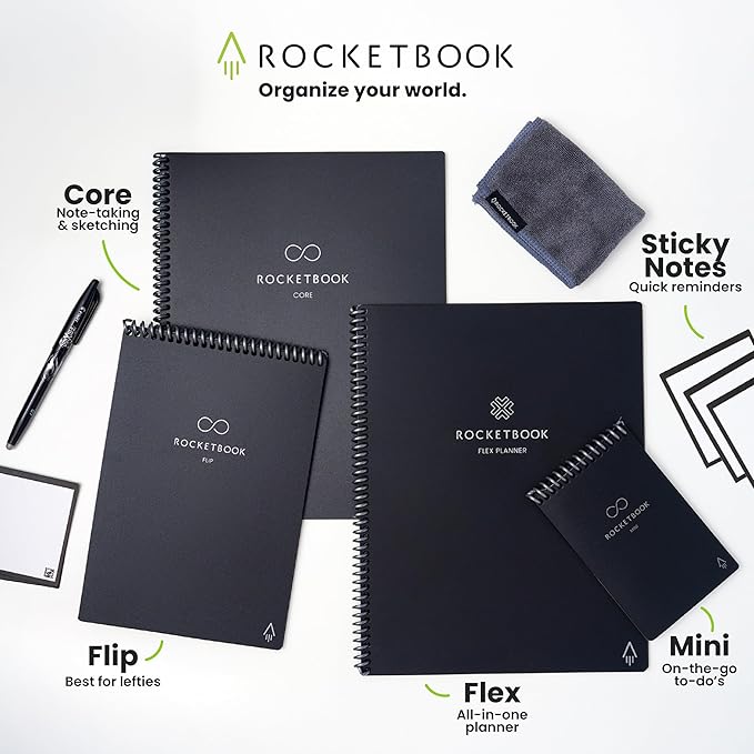 Rocketbook Flex Reusable Planner, Smart Undated, Daily, Weekly, Monthly, Annual Calendar Templates, Executive Size 6X8.8, Navy Blue (Pack of 1)