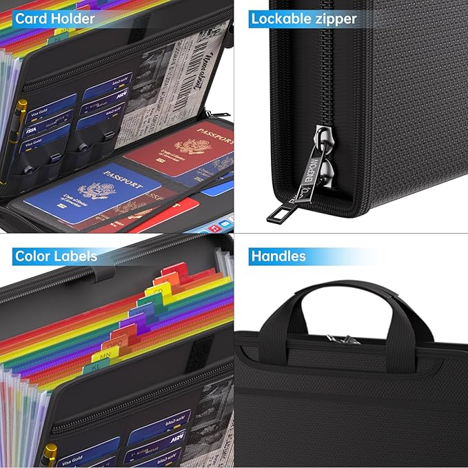 ENGPOW Accordion File Organizer,Fireproof Expanding File Folder with Multi Pockets,13 Colorful Pockets Document Organizer with Handle & Labels,Portable Home Travel Safe Storage for Letter A4 Files