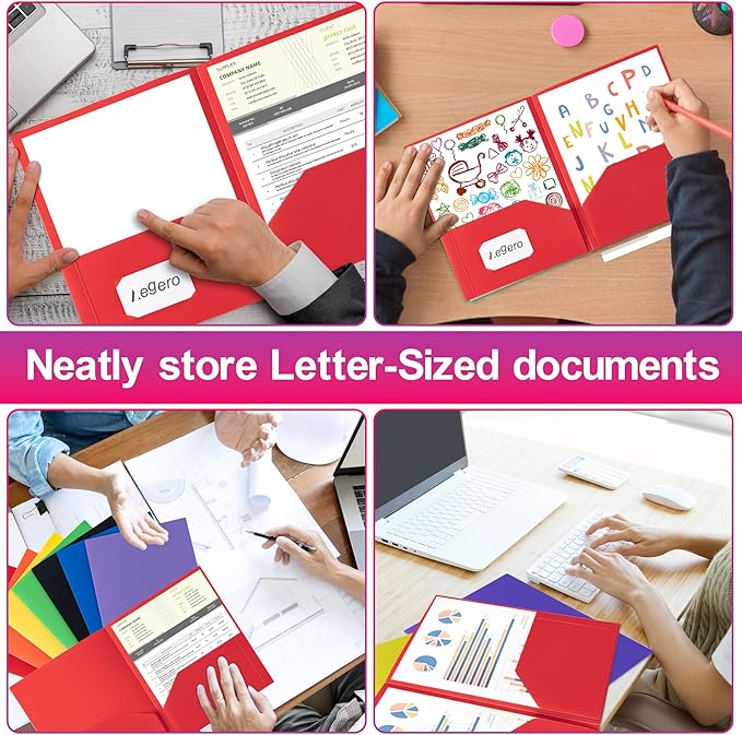 Plastic Folders with Pockets (7 Pack, Officewhite), Durable Heavy Duty File Folders with Business Card Slot, 2-Pocket Folder for Schoolwork & Office,Letter Size