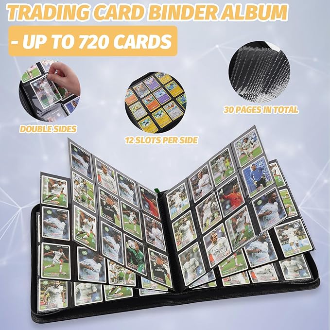Trading Card Binder 12 Pocket, GERMUN PU Cover Card Binder for 720 Cards, Premium Trading Card Holder Folders, Double Sided Pocket Card Album for MTG, TCG (Dark Green)