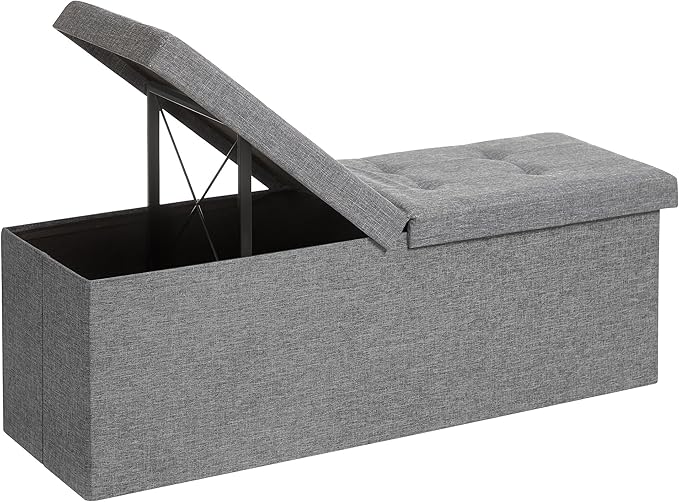 SONGMICS MAZIE Collection - 43 Inches Storage Ottoman, Foldable Storage Bench with Flipping Lid, 660 lb Load Capacity, for Entryway, Living Room, Bedroom, Light Gray ULSF71G