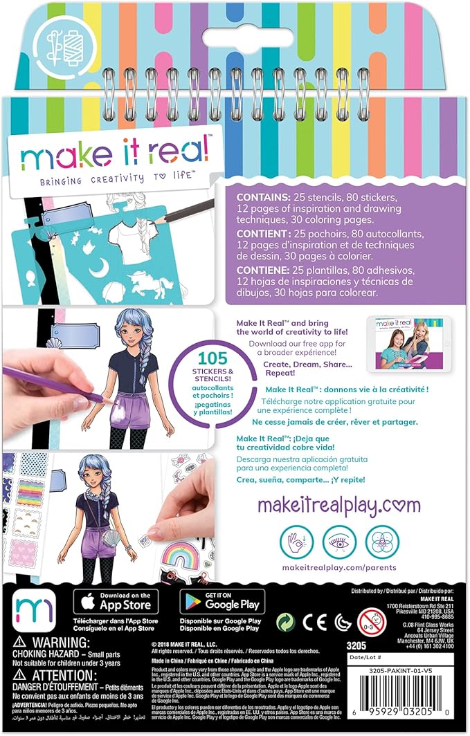 Make It Real Fashion Design Sketchbook for Girls - Pastel Pop Kit with 105 Stickers, Stencils, Design Guide - Pastel & Rainbow-Themed Fashion, Creative Gift Kids Ages 6+, Develops Real-World Skills