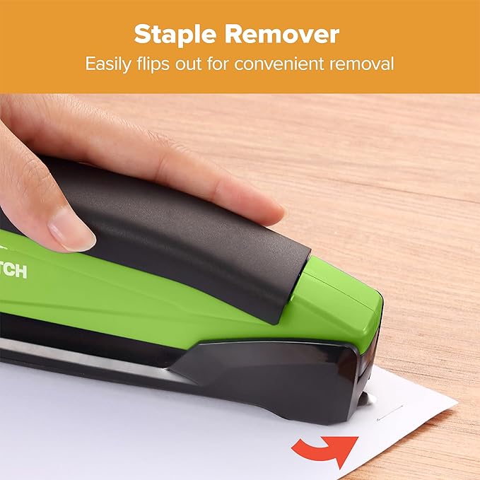 Bostitch Office InPower Spring-Powered Desktop Stapler, 20 Sheet Capacity, One Finger Stapling, Includes 210 Staples, Jam Free, Opens for Tacking, Green