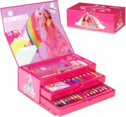 Barbie Colored Pencils Art Supplies Kids Set Coloring Markers Girls Painting Kit Drawing Pencils Supplies Travel Case with Crayons Felt Tips Arts and Crafts for Kids 4-12