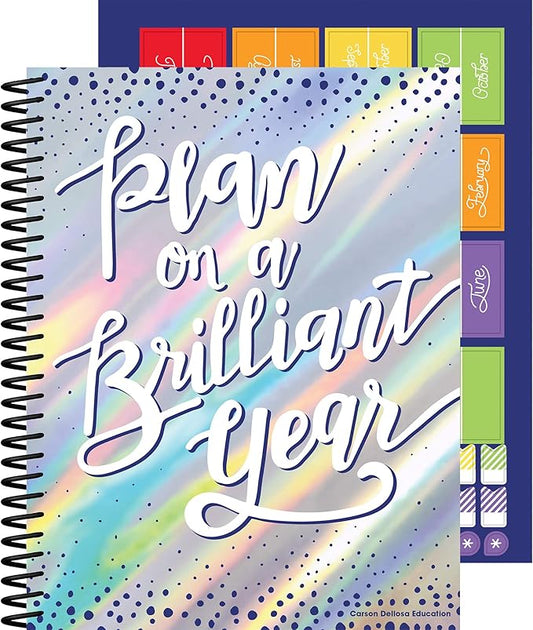 Carson Dellosa Sparkle and Shine Teacher Planner 2025-2026, Undated Holographic 8" x 11" Lesson Plan Book, Stickers, Class Schedule, Weekly Calendar School Supplies, Homeschool, Classroom Must Haves