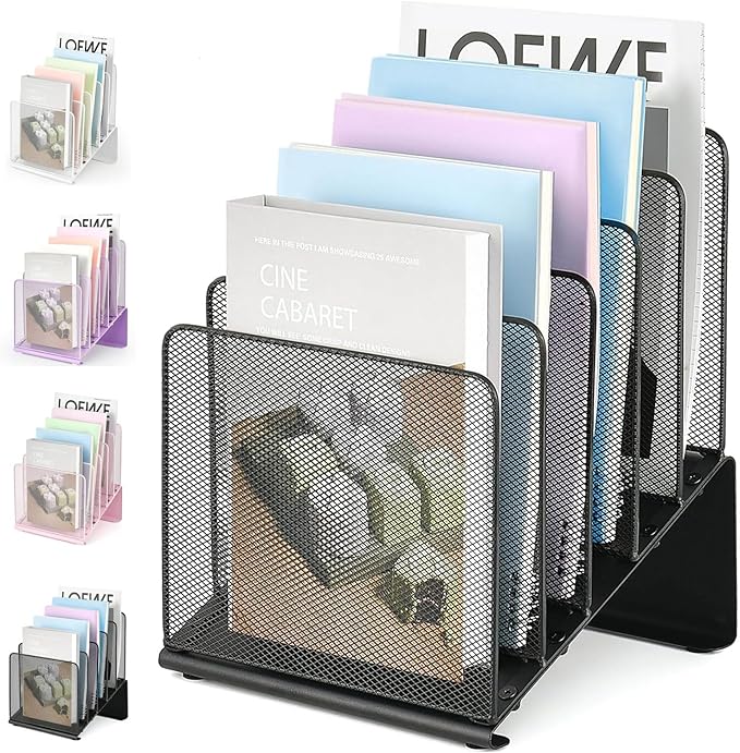 File Organizer for Desk, File Folder Organizer with 5-Section Vertical Rack, Suitable for Home Office Document Organization and Storage(Black)
