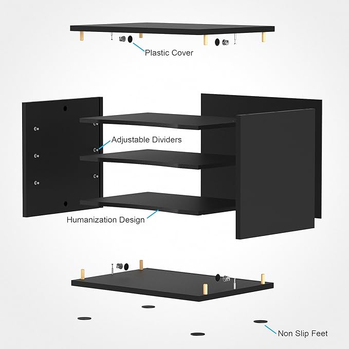 FITUEYES Wood Desk Paper Organizer with 4 Tiers Storage, Desktop File Holder, Document Letter Sorter Tray with Adjustable Shelves, Home Office Wooden Mail Rack, Black